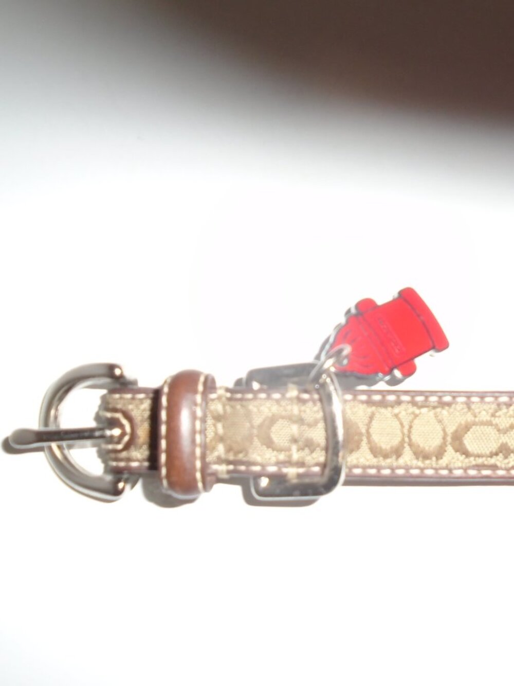 COACH BROWN LEATHER BROWN JACQUARD SIGNATURE C DOG PET COLLAR 60178 SIZE SMALL - Picture 9 of 16
